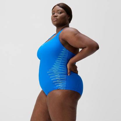 Speedo Plus Size Placement Medalist Swimsuit Blue