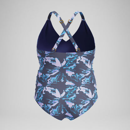 Speedo Plus Size Shaping V Neck Swimsuit Grey/Blue