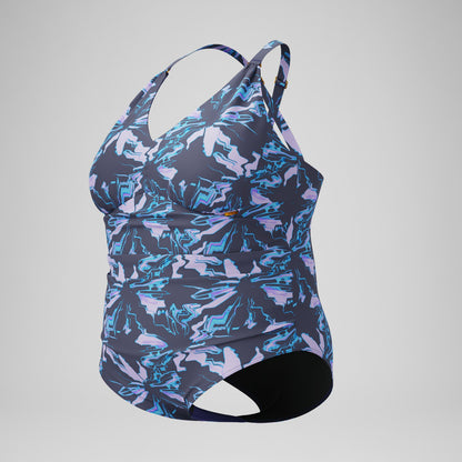 Speedo Plus Size Shaping V Neck Swimsuit Grey/Blue