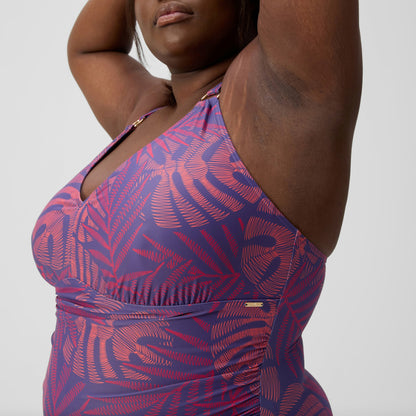 Speedo Plus Size Shaping V Neck Swimsuit Pink/Orange