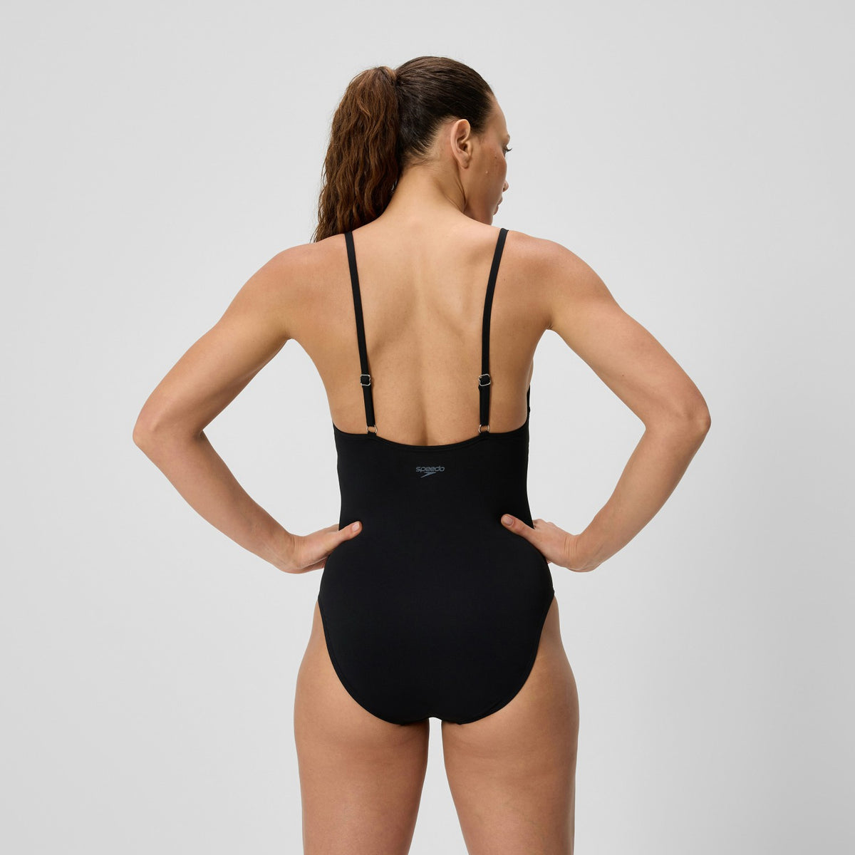 Speedo Solid V-Neck Swimsuit Black