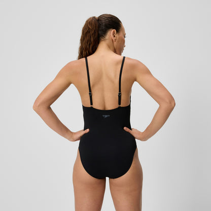 Speedo Solid V-Neck Swimsuit Black