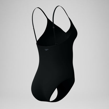 Speedo Solid V-Neck Swimsuit Black