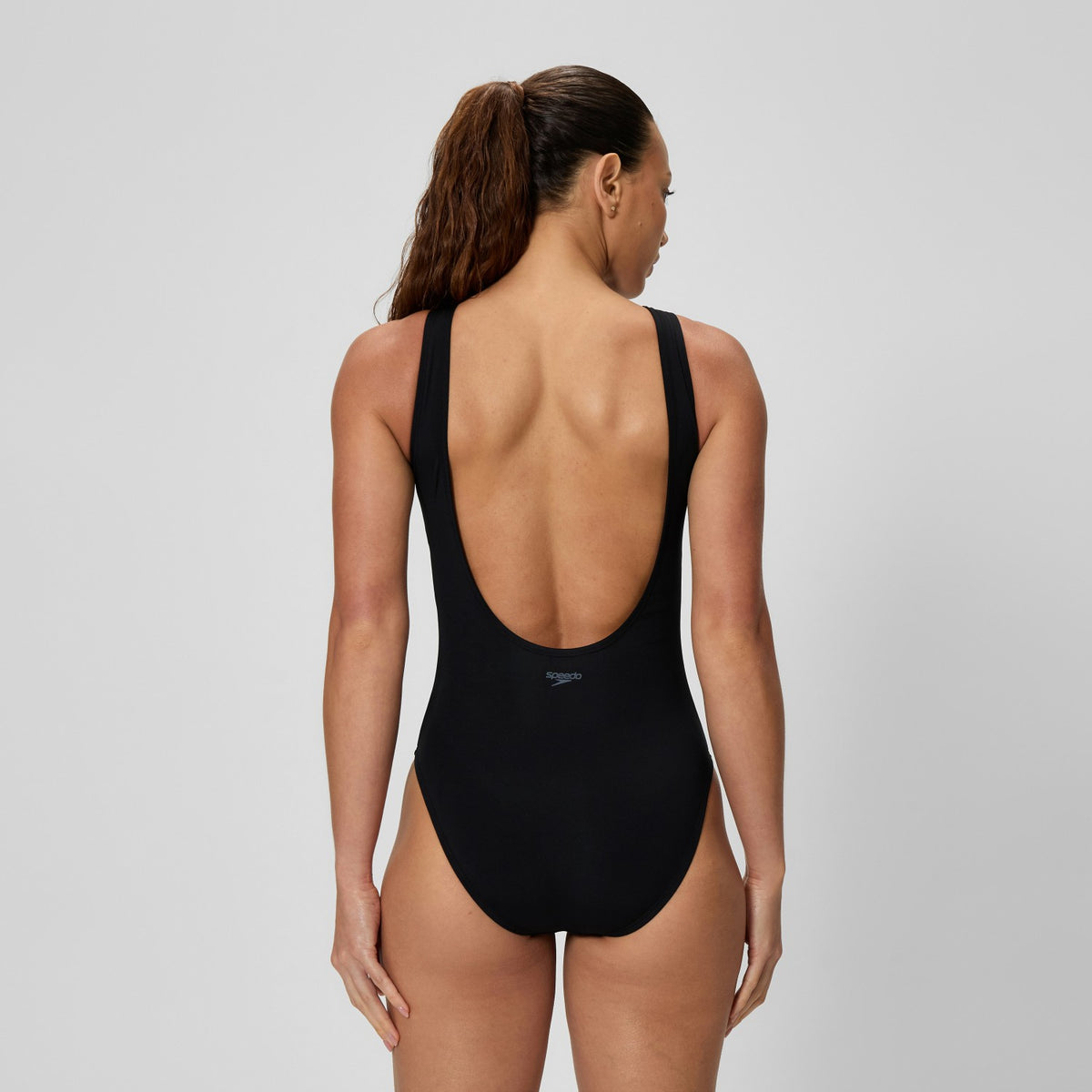 Speedo Solid High Neck Swimsuit Black