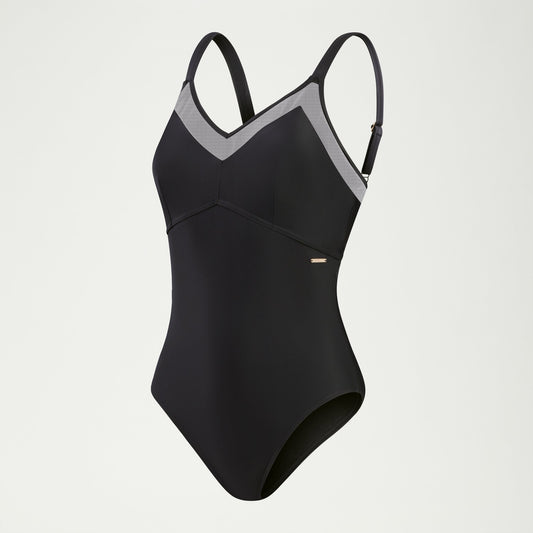 Speedo Shaping Mesh Detail Swimsuit Black