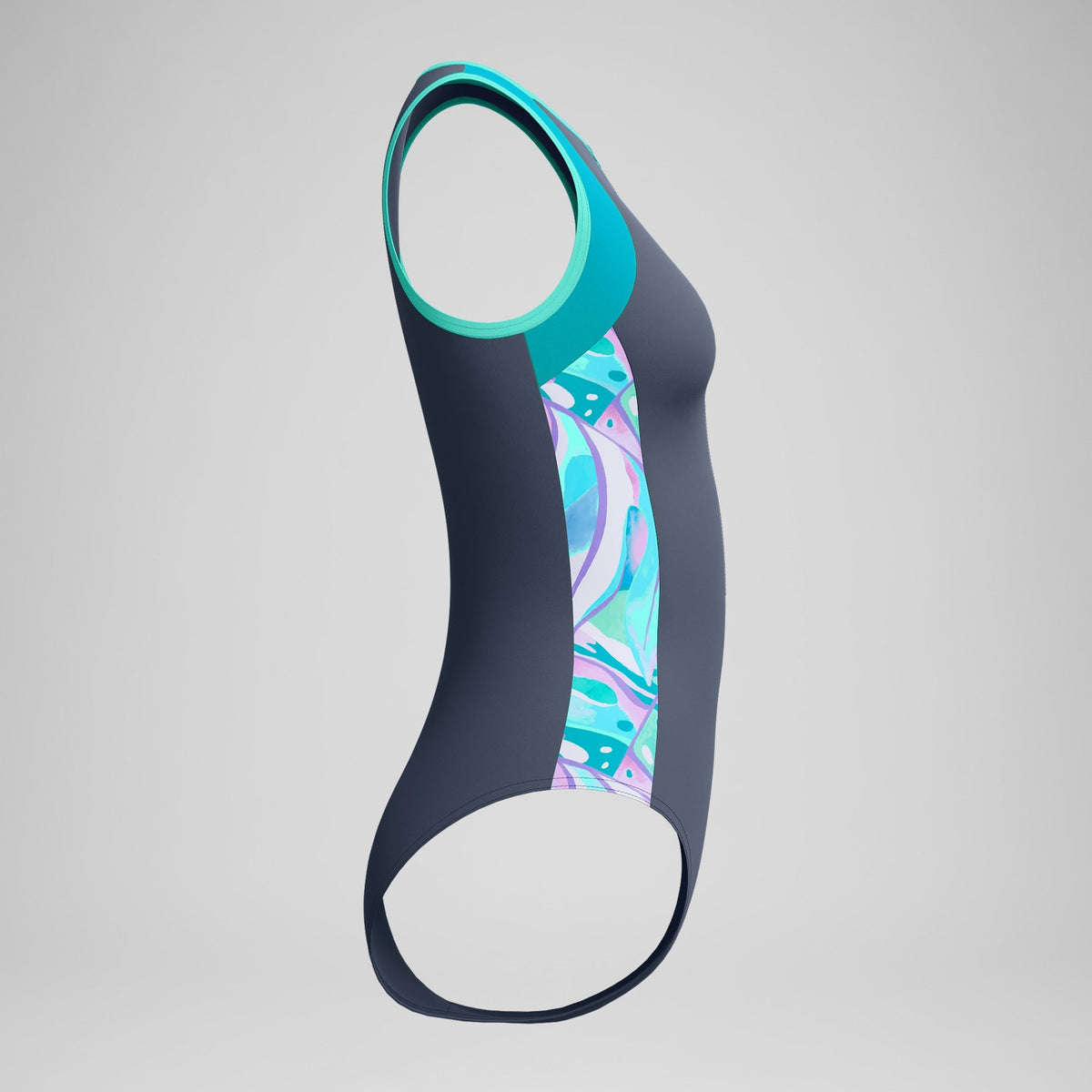 Speedo Printed Panel Hydrasuit Grey/Turquoise