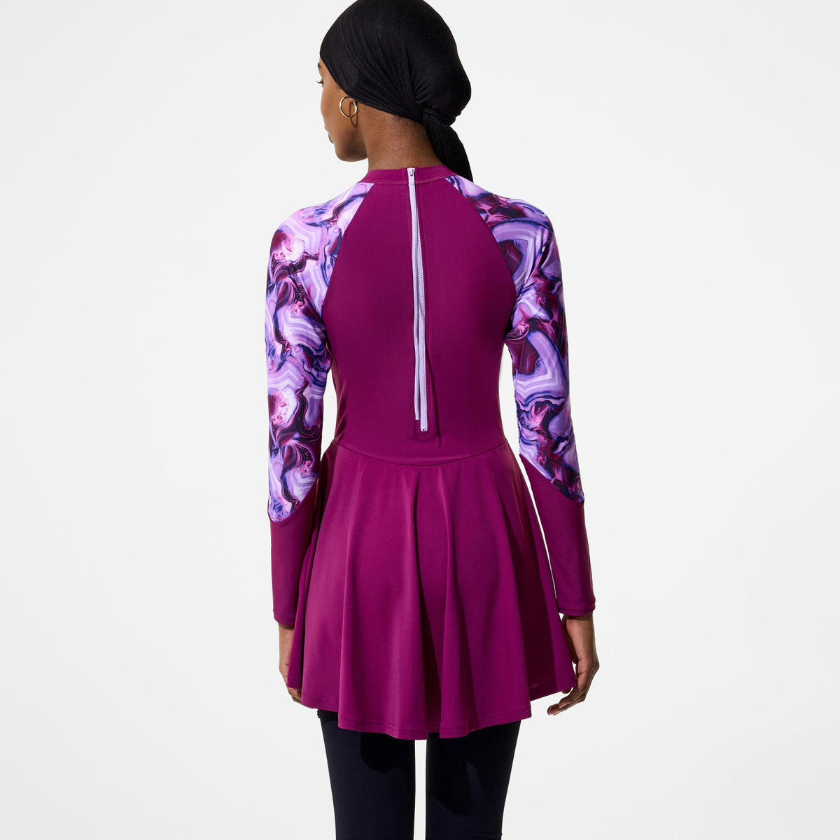 Speedo Modern Coverage Printed Long Sleeve Swim Dress Dark Pink