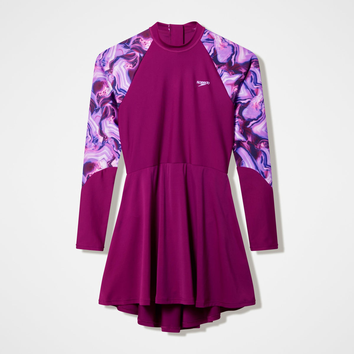 Speedo Modern Coverage Printed Long Sleeve Swim Dress Dark Pink