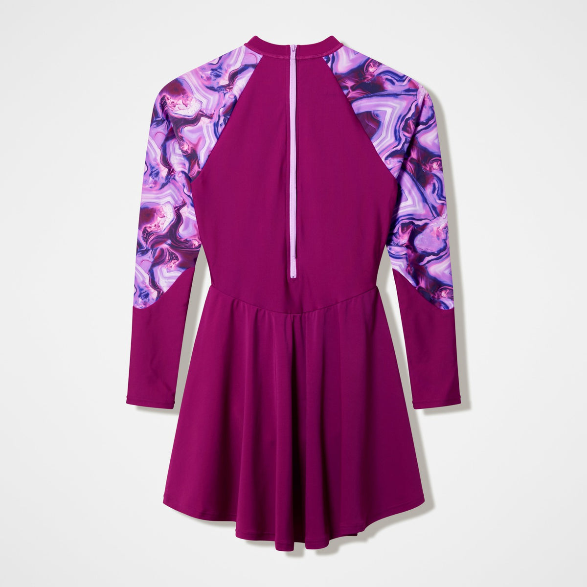 Speedo Modern Coverage Printed Long Sleeve Swim Dress Dark Pink