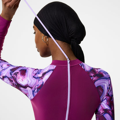 Speedo Modern Coverage Printed Long Sleeve Swim Dress Dark Pink