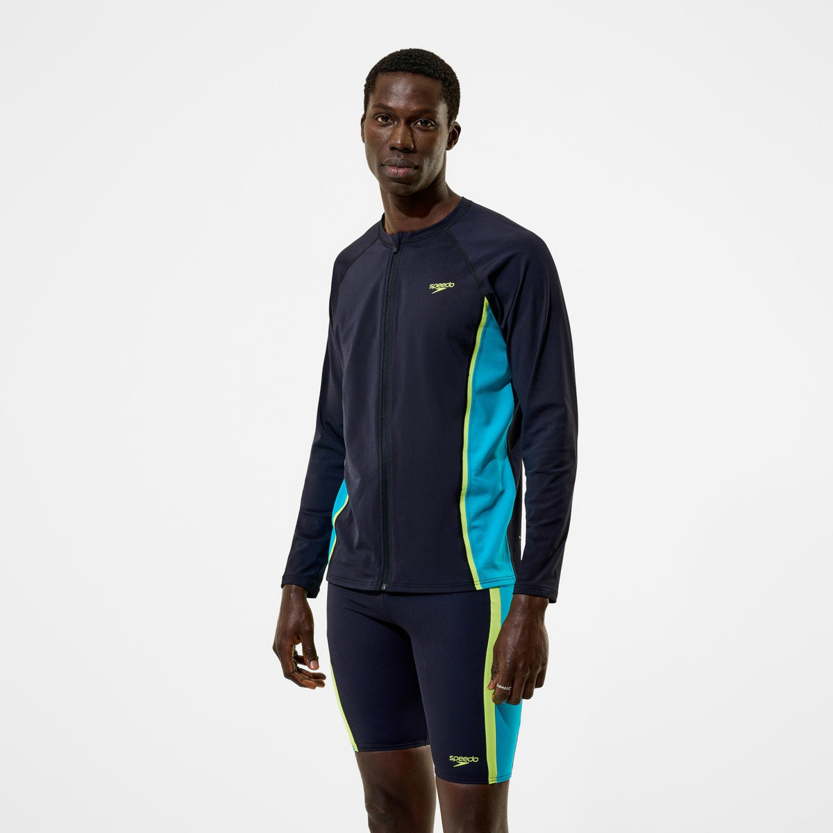 Speedo Hyperboom Splice Long Sleeve Zip Rashguard Black/Turquoise