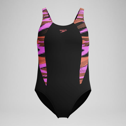 Speedo Girls' HyberBoom Splice Muscleback Swimsuit Black/Pink