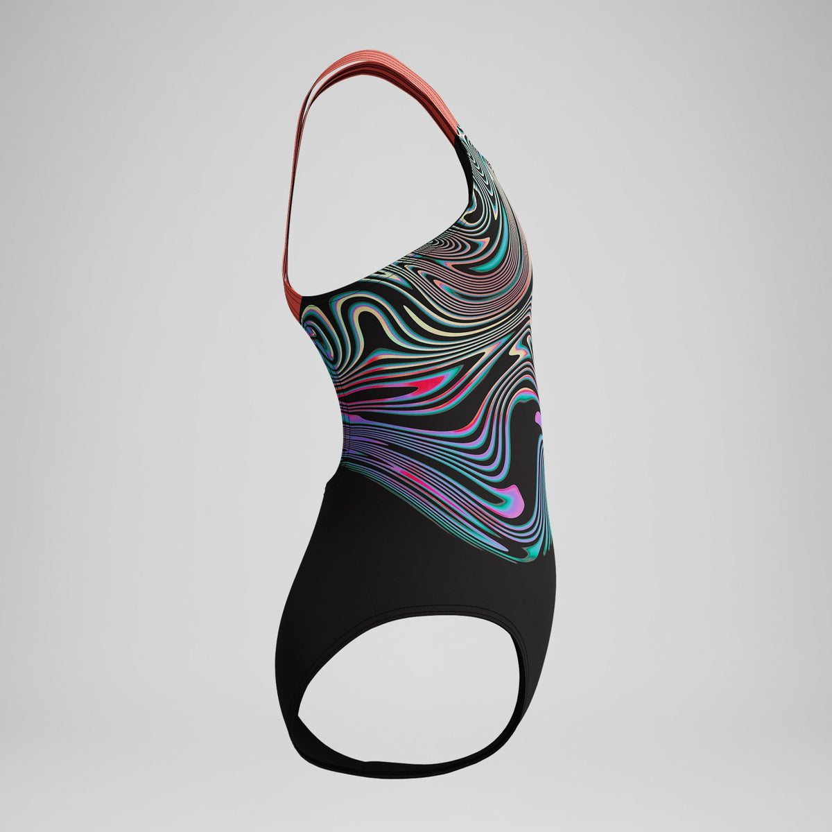 Speedo Girls Placement Powerback Swimsuit Black/Orange