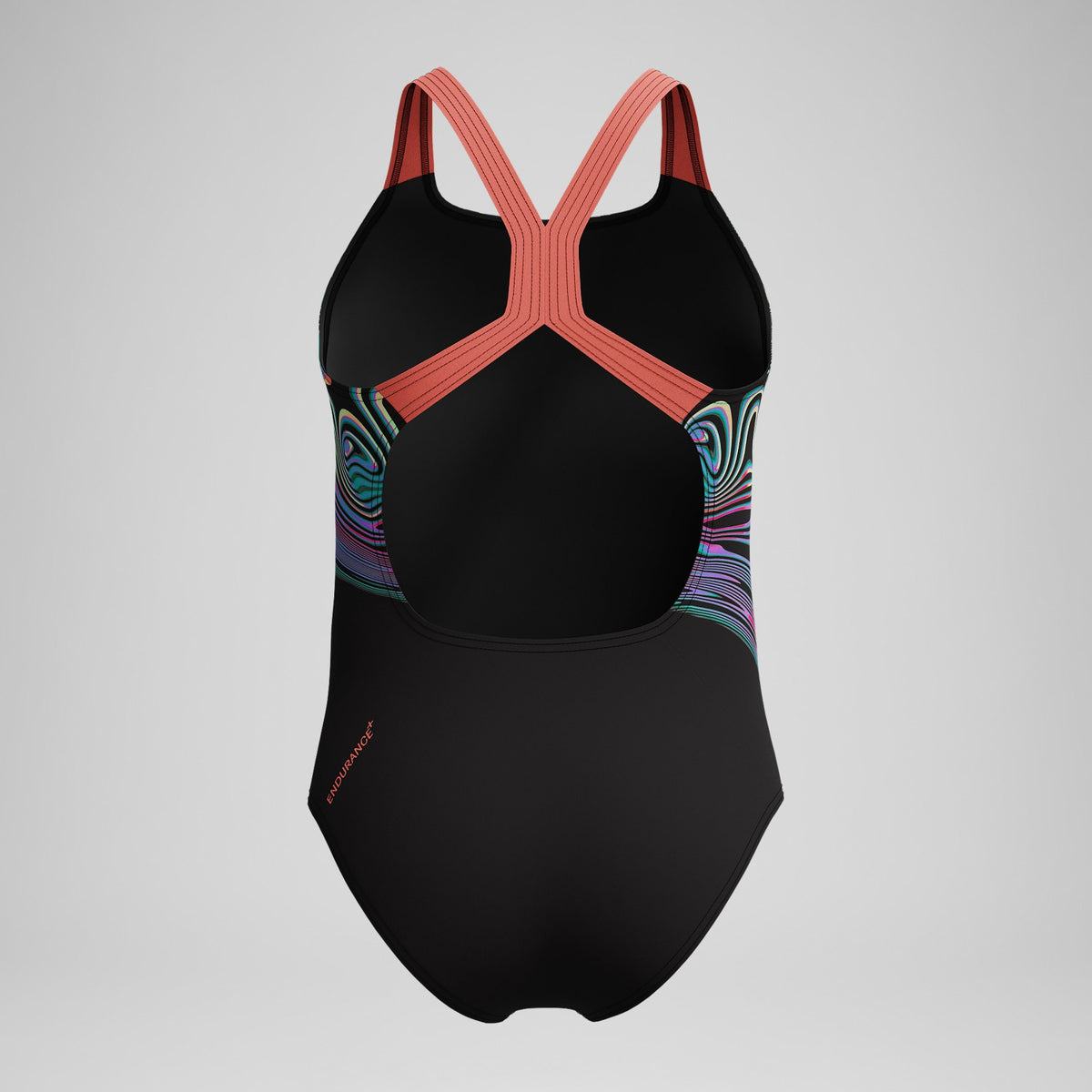 Speedo Girls Placement Powerback Swimsuit Black/Orange