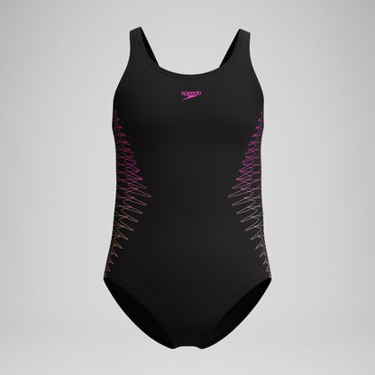 Speedo Girls Placement Muscleback Swimsuit Black/Peach
