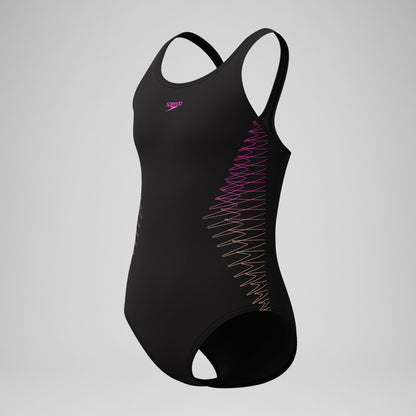 Speedo Girls Placement Muscleback Swimsuit Black/Peach