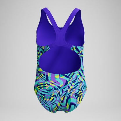 Speedo Girls Allover Splashback Swimsuit Green/Purple