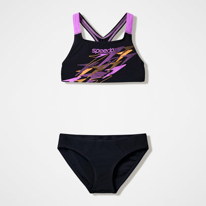 Speedo Girls Medley Logo Racerback Bikini Set Black/Pink