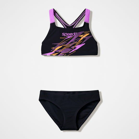 Speedo Girls Medley Logo Racerback Bikini Set Black/Pink
