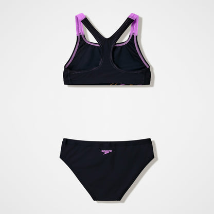 Speedo Girls Medley Logo Racerback Bikini Set Black/Pink