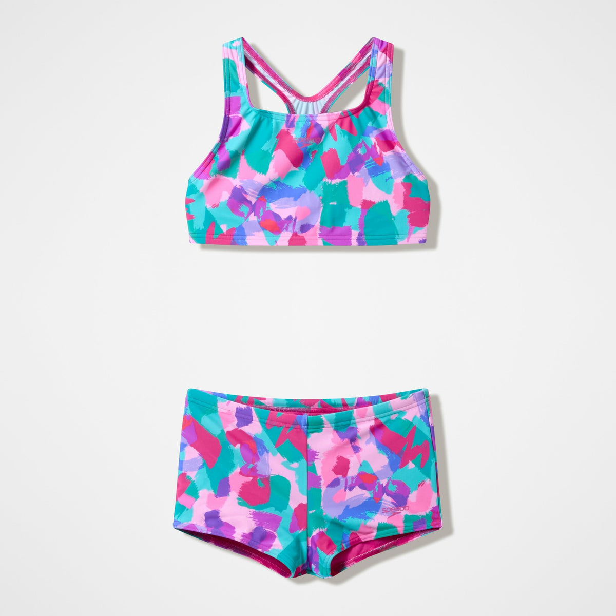 Speedo Girls Printed Racerback Bikini Set Pink/Green