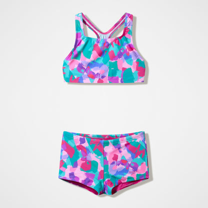 Speedo Girls Printed Racerback Bikini Set Pink/Green