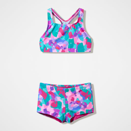 Speedo Girls Printed Racerback Bikini Set Pink/Green