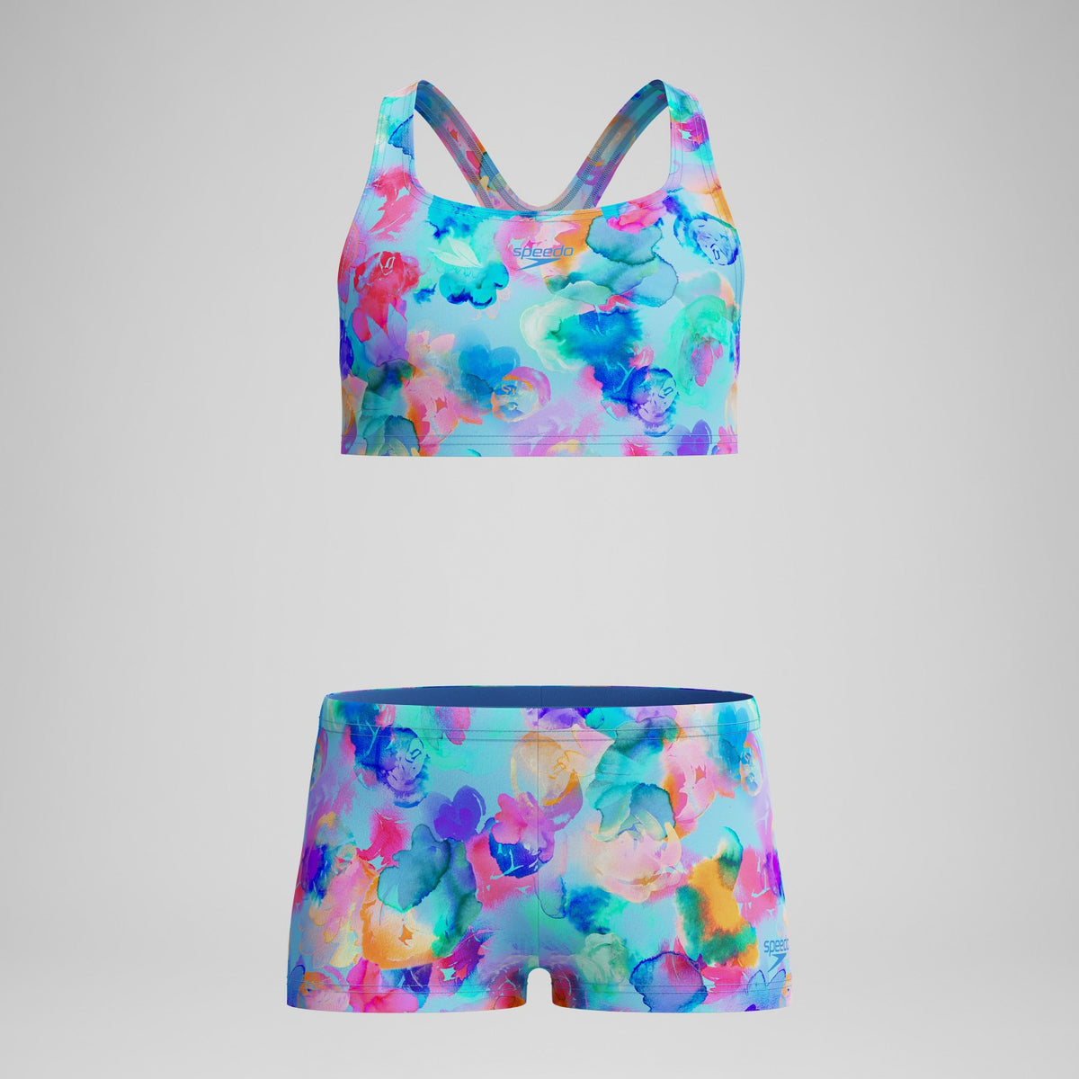 Speedo Girls Printed Racerback Bikini Set Blue