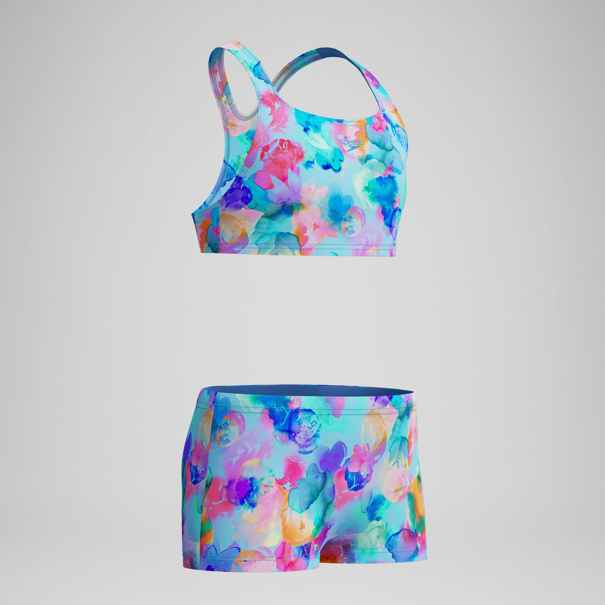 Speedo Girls Printed Racerback Bikini Set Blue