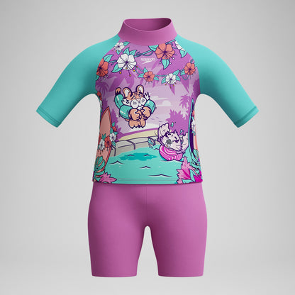 Speedo Infant Girls Learn to Swim Sun Protection Top & Short Pink/Green