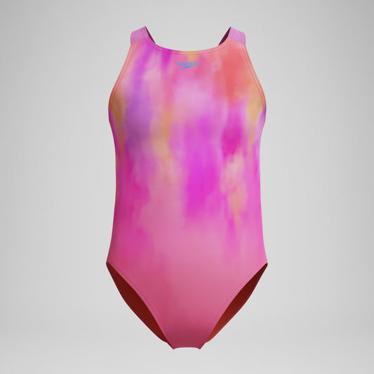 Speedo Girls Printed Pulseback Swimsuit Pink