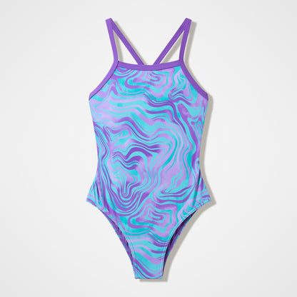 Speedo Girls Printed Thinstrap Swimsuit Purple