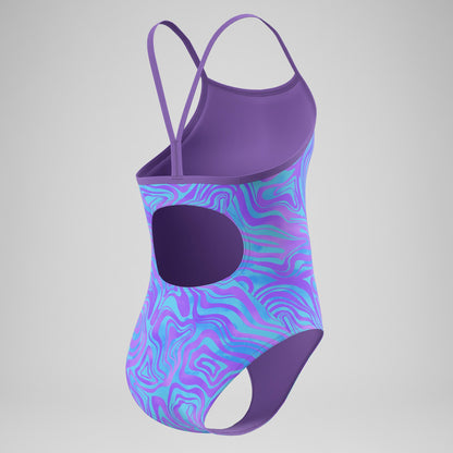 Speedo Girls Printed Thinstrap Swimsuit Purple