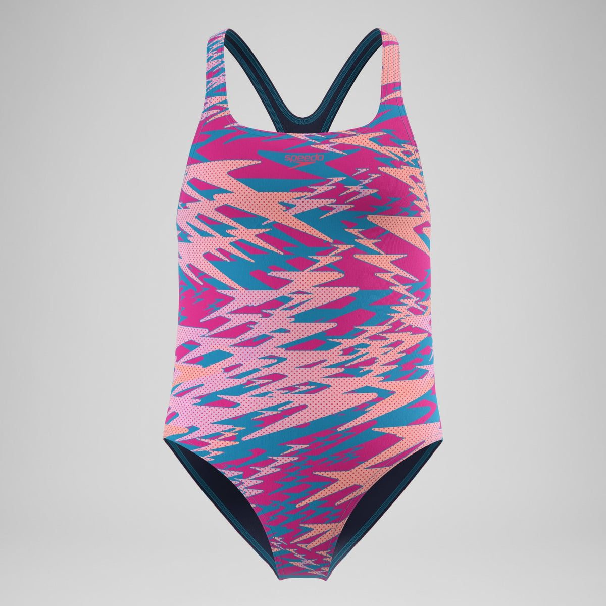 Speedo Girls Hyperboom Printed Medalist Swimsuit Blue/Pink