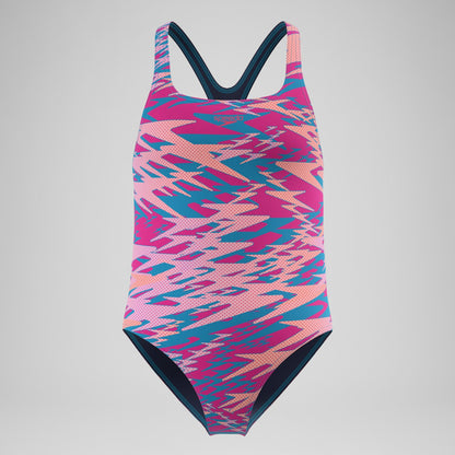 Speedo Girls Hyperboom Printed Medalist Swimsuit Blue/Pink