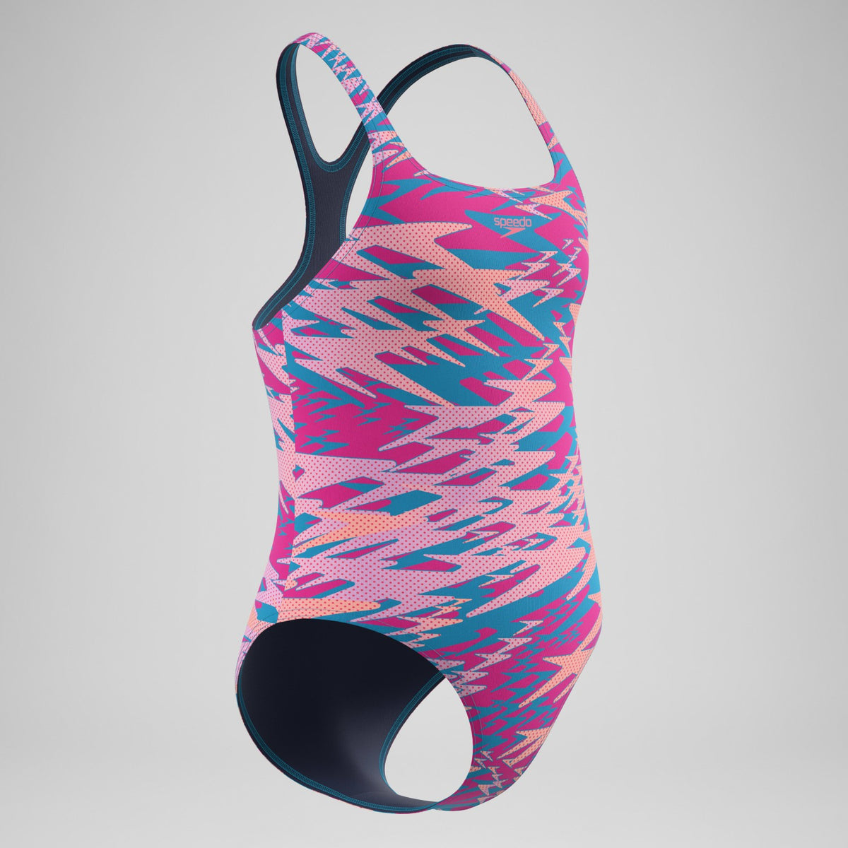 Speedo Girls Hyperboom Printed Medalist Swimsuit Blue/Pink
