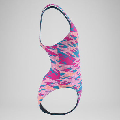 Speedo Girls Hyperboom Printed Medalist Swimsuit Blue/Pink