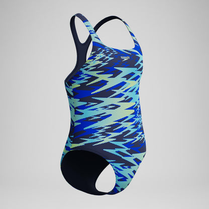 Speedo Girls Hyperboom Printed Medalist Swimsuit Blue/Green