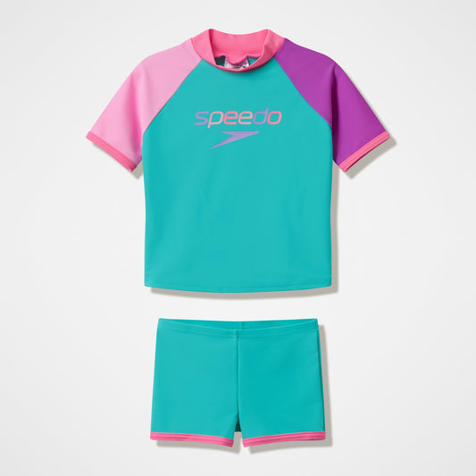 Speedo Infants Short Sleeve Rashguard Set Turquoise/Pink