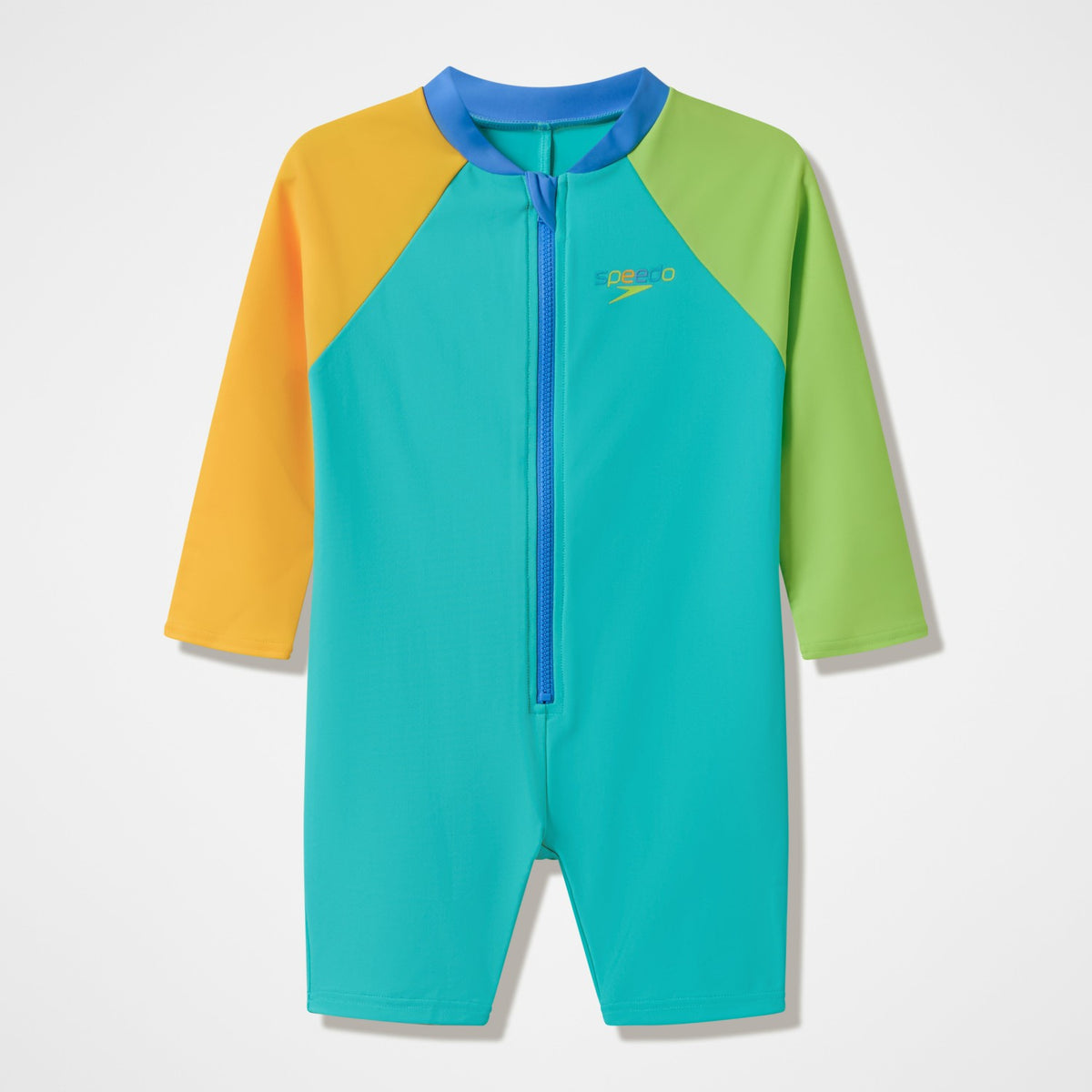 Speedo Infants Colourblock Long Sleeve Zip Swimsuit Green/Orange