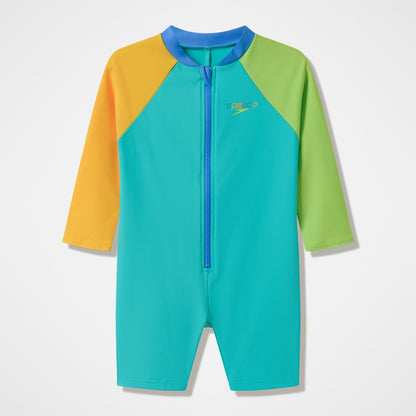 Speedo Infants Colourblock Long Sleeve Zip Swimsuit Green/Orange