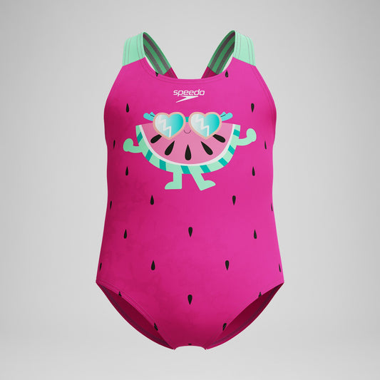 Speedo Infant Girls Learn to Swim Printed Swimsuit Pink