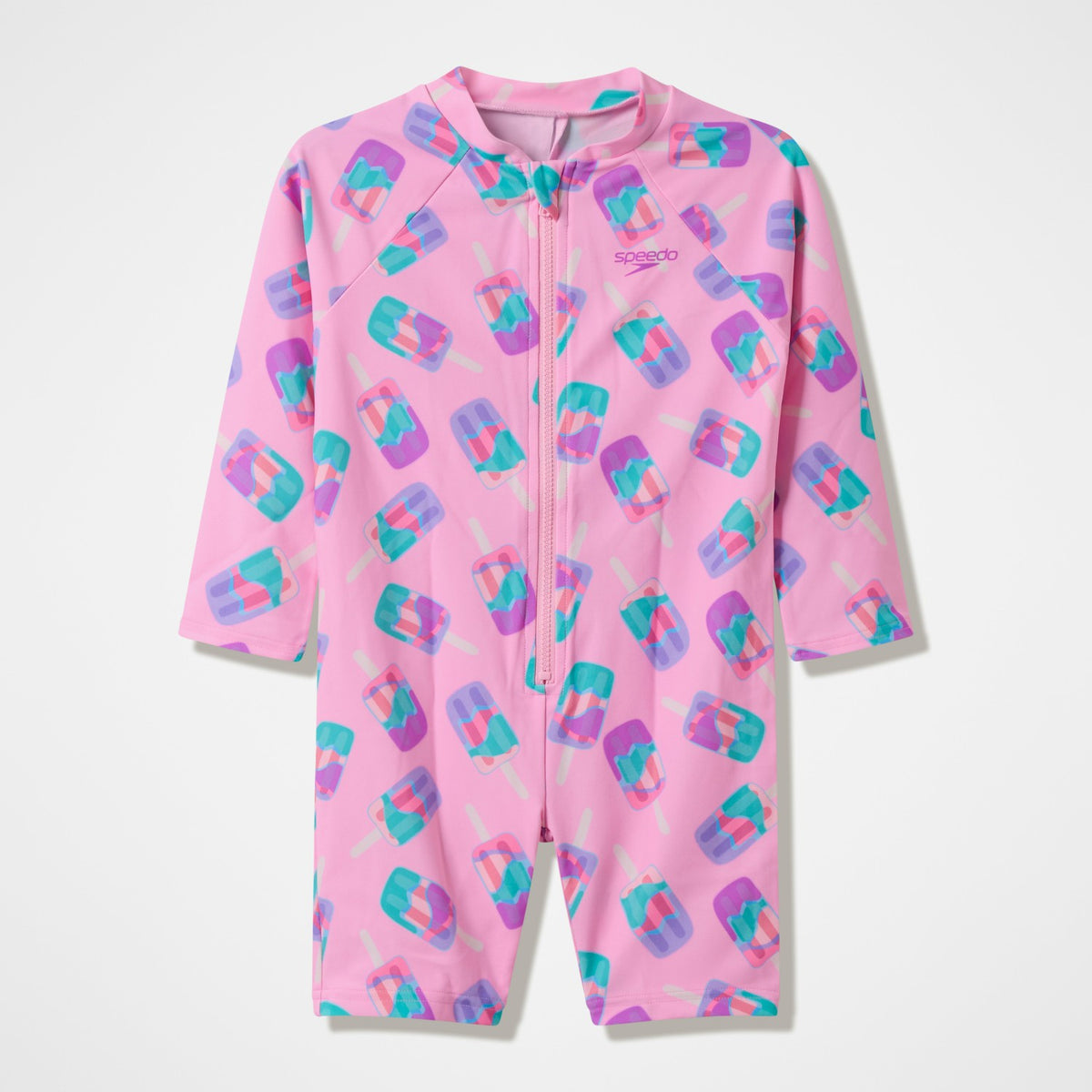 Speedo Infants Printed Long Sleeve Zip Swimsuit Pink
