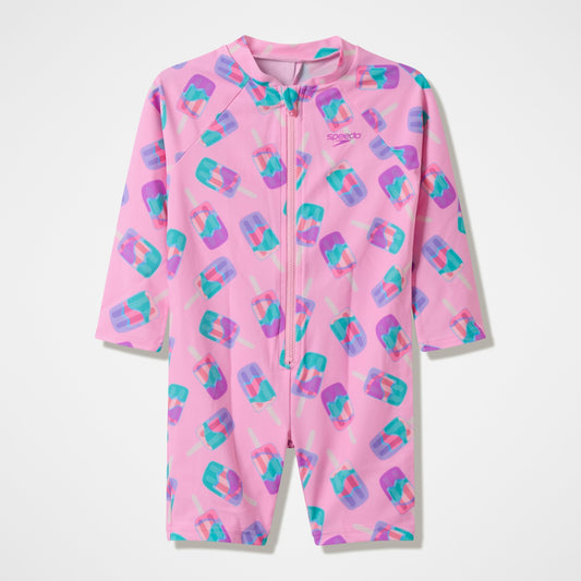 Speedo Infants Printed Long Sleeve Zip Swimsuit Pink