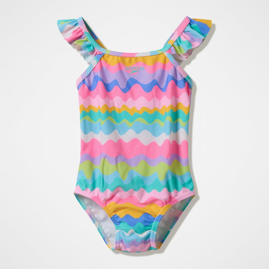 Speedo Infant Girls Ruffle Swimsuit Pink/Green