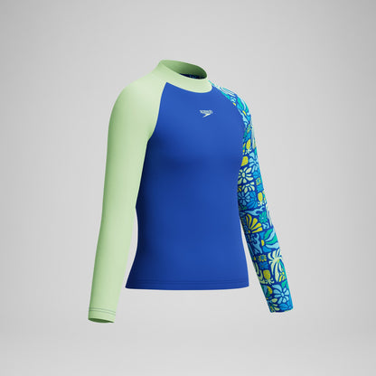 Speedo Boys Printed Long Sleeve Rashguard Blue