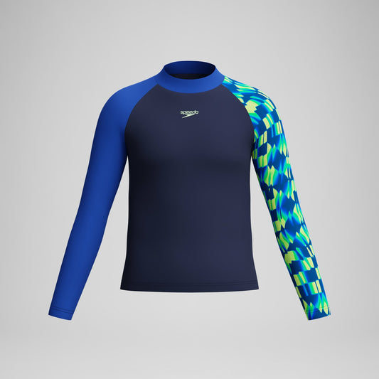 Speedo Boys Printed Long Sleeve Rashguard Navy/Green