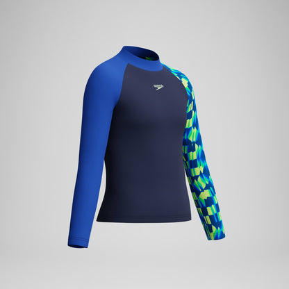 Speedo Boys Printed Long Sleeve Rashguard Navy/Green