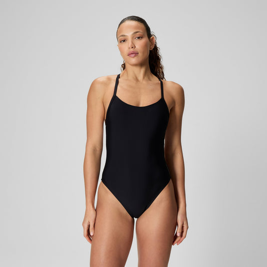 Speedo Solid Racerback Swimsuit Black/White