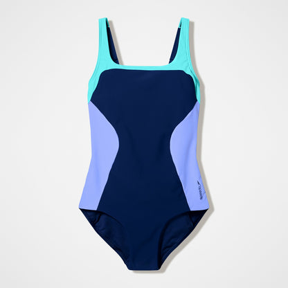 Speedo Colourblock Contour Swimsuit Navy/Turquoise